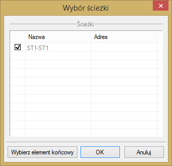 W przypadku braku zapasu kabla i braku złącza w danym obiekcie okna wyboru pozostawiamy jako nieaktywne.