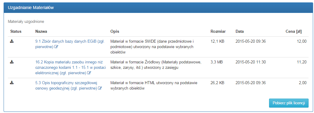 Po dokonaniu zapłaty przygotowane materiały pojawiają się w części: Materiały uzgodnione ze statusem: Gotowy do pobrania.