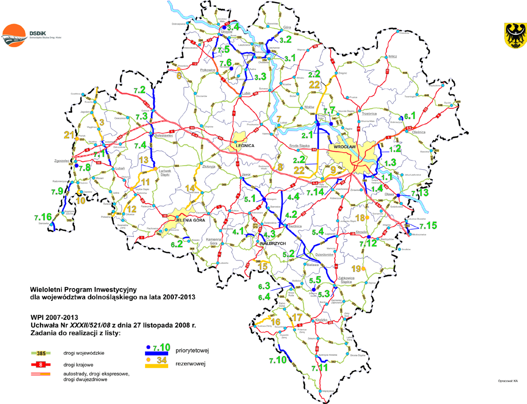 przebudowa DW296 33,4 mln PLN, przebudowa DW297 wraz z obwodnicą Bolesławca 81 