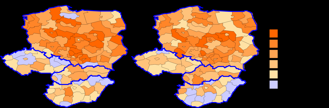 Trend zmian średniej liczby miejsc noclegowych na mieszkańca w regionach Europy w latach 2006-2011 r. Źródło: opracowanie własne w oparciu o dane Eurostat. Ryc.