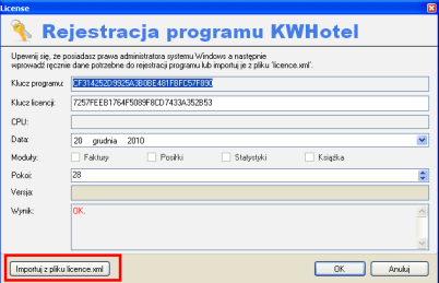 Zamykamy program KWHotel i uruchamiamy zainstalowaną wcześniej wersję programu KWHotel Standard, do której chcemy zaimportować dane.