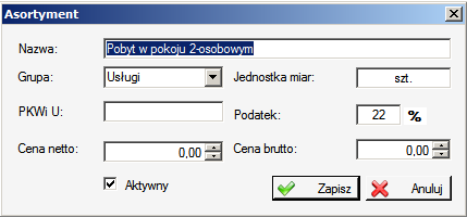 Dokumenty fiskalne Paragon fiskalny Dokumenty kasowe Kasa przyjęła Kasa wydała Bank przyjął Bank wydał Asortyment W programie KWHotel możemy tworzyć grupy