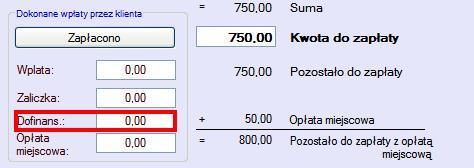 Widok na grafiku rezerwacji: Przy zaznaczeniu kwota dofinansowania w oknie rezerwacji będzie możliwość wpisania kwoty dofinansowania, która odejmuje się od Kwoty do zapłaty.