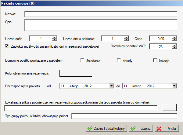 1.4 Tworzenie pakietów Pakiety cenowe służą do automatycznego określenia liczby dni i ceny za pobyt. Mogą to być pakiety weekendowe, z okazji świąt czy z dodatkowymi atrakcjami.