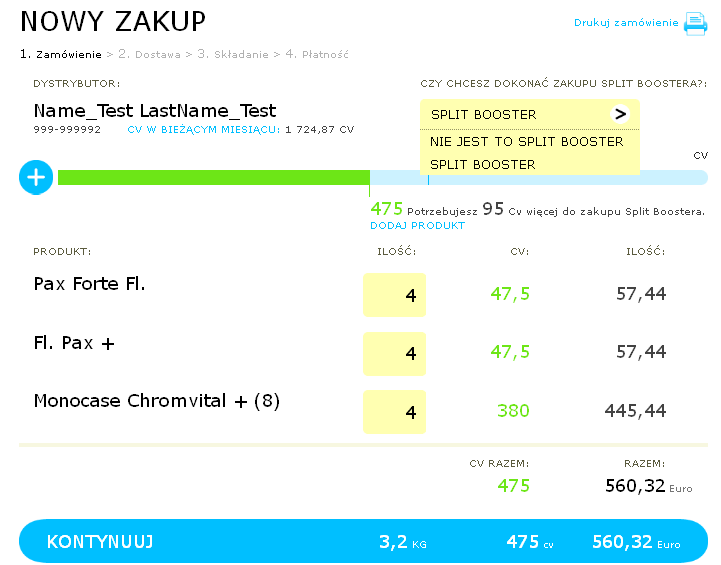 GOS EU Nowy zakup Linia graficzna o aktualnym zakupie. Informacja o punktach CV.