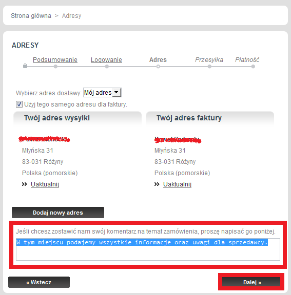 Finalizacja zamówienia Poniższe kroki pokazują kolejne etapy składania zamówienia (tylko osoby zarejestrowane).