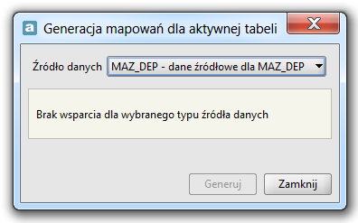 Rysunek 32. Informacja o wygenerowaniu wyrażeń mapujących Wybranie przycisku, kończy działanie funkcji.