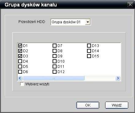 Chcąc dokonać przypisania kamer do poszczególnych grup dyskowych, kliknąć