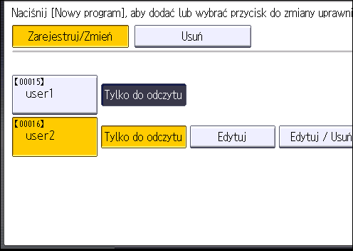 6. Zapobieganie przeciekowi dokumentów 8. Naciśnij przycisk [Zarejestruj/Zmień/Usuń]. 9. Naciśnij przycisk [Nowy program]. 10.