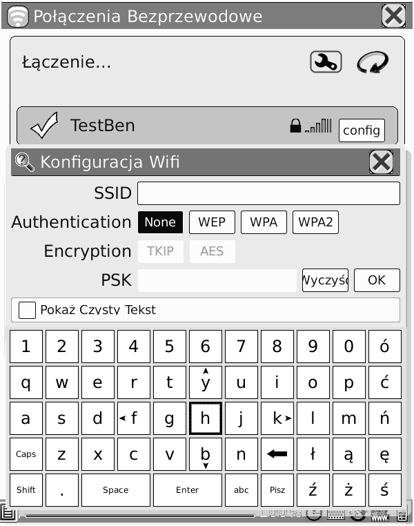 Konfiguracja WIFI Ważne! Upewnij się, że przycisk WIFI jest włączony. Po kliknięciu na wybraną witrynę z zakładki Strony www przechodzimy do konfiguracji.