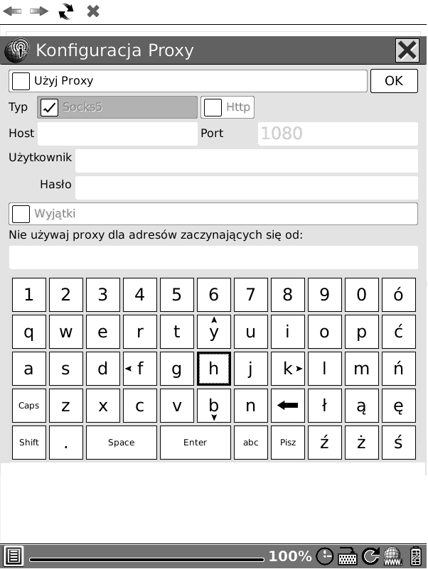 Konfiguracja Proxy Poniżej widok panelu konfiguracji