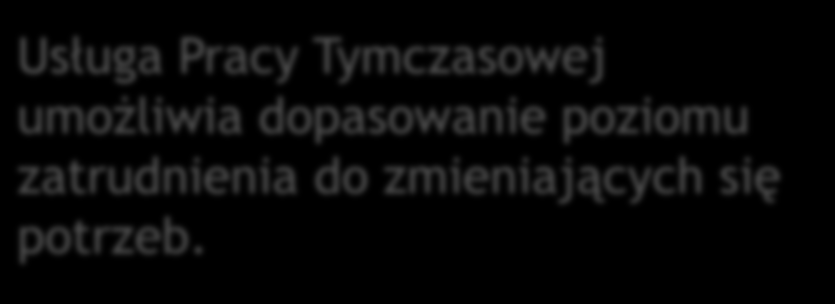 PRACA TYMCZASOWA Usługa Pracy Tymczasowej umożliwia dopasowanie poziomu zatrudnienia do zmieniających się potrzeb.