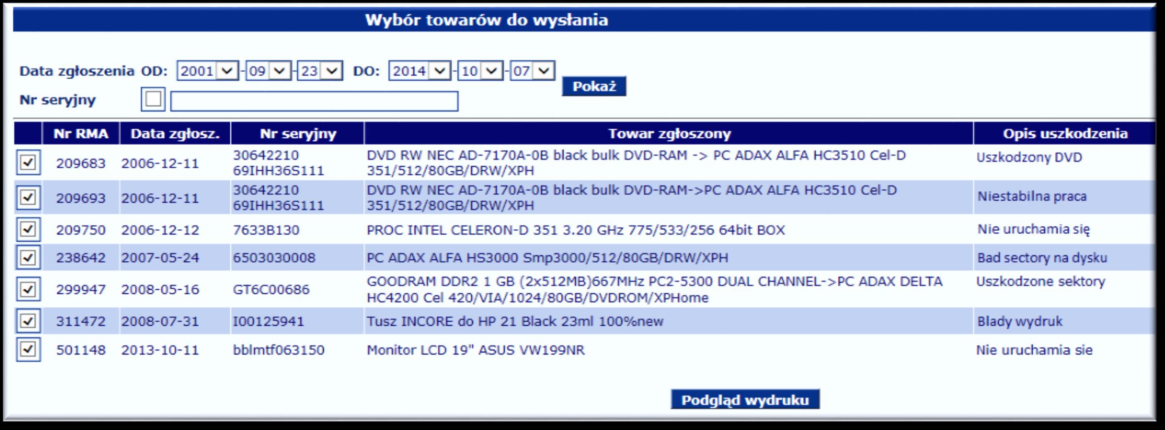 Lista wysyłkowa gdzie system wskaże do każdej pozycji przypisaną