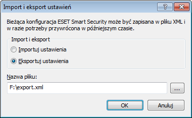 Czynności wykonywane podczas eksportu konfiguracji są bardzo podobne. W głównym oknie programu kliknij kolejno opcje Ustawienia > Importuj i eksportuj ustawienia.