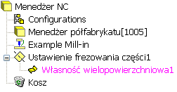 2. Zaznacz opcję Wybierz wszystkie i powiąż. W polu Ściany do skrawania zostaną wyświetlone wybrane ściany. Ustaw Strategie na Zgrubne wierszowanie, wykańczające warstwy.