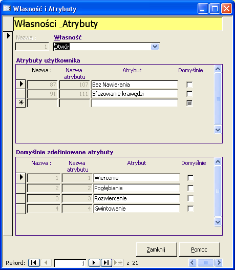 Strategie obróbcze definiowane przez użytkownika 13. Kliknij na pozycję User Defined Attributes w drzewie nawigacyjnym. Zostanie wyświetlone okno dialogowe Własności i Atrybuty.