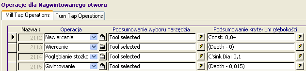 15. Kliknij przycisk edycji przy operacji Nawiercania. Zostanie wyświetlone okno dialogowe Parametry operacji nawiercania.