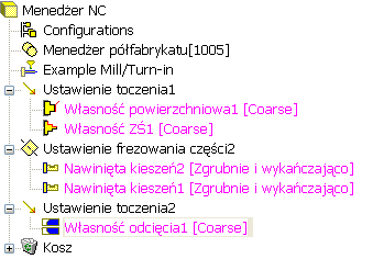 Część 2. Frezowanie z toczeniem Wstawianie wielu nawiniętych własności 1. Kliknij prawym klawiszem myszy na Ustawienie toczenia części 1 i wybierz polecnie Wstaw ustawienie frezowania części. 2. W otwartym oknie dialogowym z listy Płaszczyzny odniesienia wybierz Top i kliknij OK.