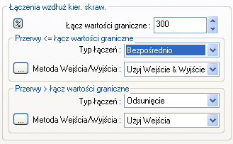 Część 3. Obróbka wieloosiowa 5. W polu Przerwy <= łącz wartości graniczne ustaw poniższe parametry: Typ łączeń = Przerwy posuwów i ruch szybki. Metoda wejścia/wyjścia = Użyj Wejście & Wyjście. 6.