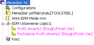 Część 4. Drutowanie EDM Profil otwarty 1 został wstawiony do Drzewa własności. 7. Kliknij odcinek górnej krawędzi po lewej stronie. 8.