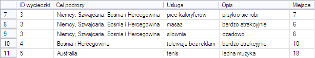 koszt_rezerwacji (@IDREZERWACJI int) koszt_zamowienia (@IDZAMOWIENIA int) funkcje przekształcające zbiór krotek na łańcuch w formacie CSV (np.