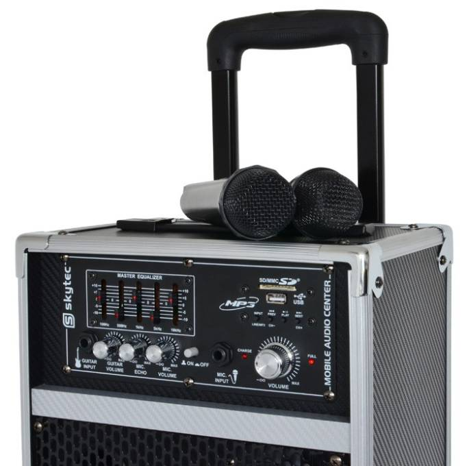 4. Mobilna kolumna ST-080 Mobilny zestaw audio karaoke idealne rozwiązanie do plenerowych zabaw, przedstawień czy wygłoszeń mowy w miejscach gdzie nie zawsze mamy zasilanie sieciowe.