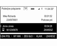 Telefon 147 Zakończenie połączenia telefonicznego Wybrać opcję ZAK POŁ, aby zakończyć połączenie. Wyłączenie mikrofonu Wybrać WY MIK, aby tymczasowo wyłączyć mikrofon.