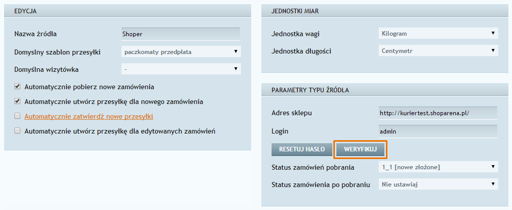 Krok 8 Po wypełnieniu podstawowych parametrów źródła, klikamy na zamówienia po pobraniu.