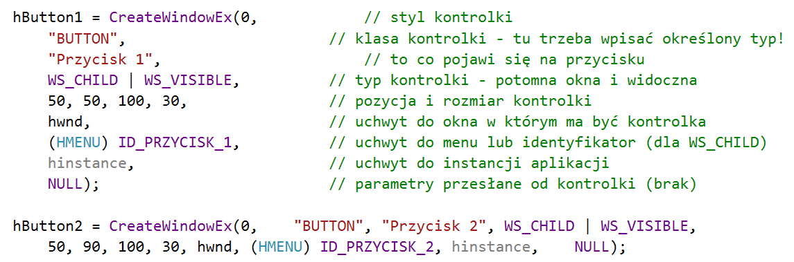 Kontrolki Zamiast uchwytów (musielibyśmy wszystkie trzymać) możemy stosować identyfikatory okien. Tutaj zostały umieszczone w innym pliku (np. indentifiers.