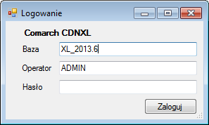 3. Pierwsze uruchomienie Przy pierwszym uruchomieniu programu program poprosi o podanie danych do logowania do Comarch ERP XL: Baza nazwa firmy z Comarch ERP XL.