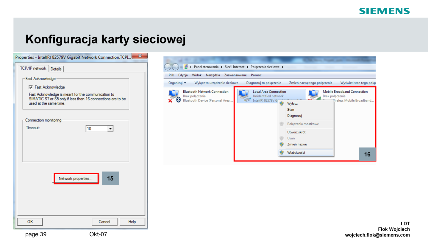 Do widoku połączeń sieciowych przechodzimy klikając przycisk Network properties (15).