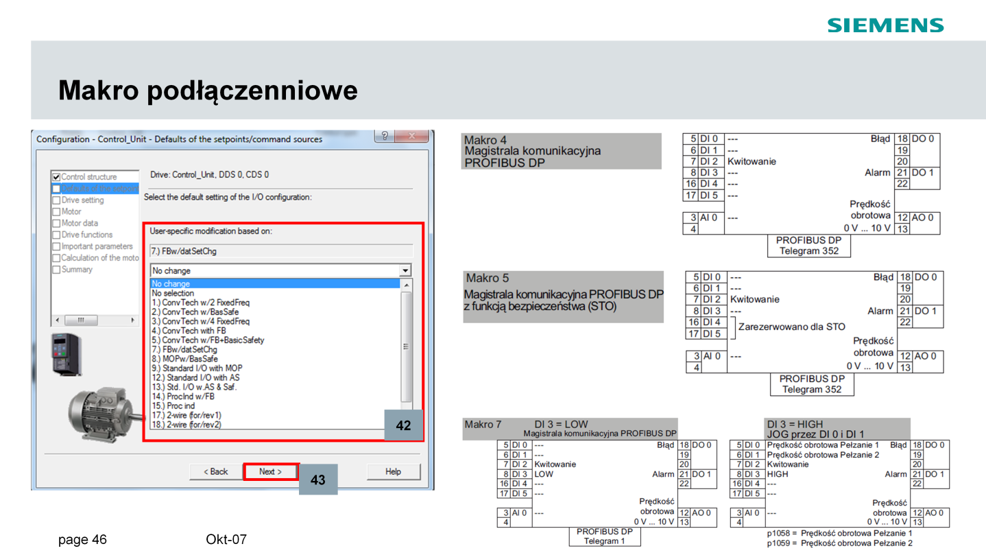 Wybieramy makro podłączeniowe SINAMICS G120C (42).