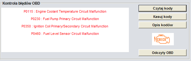 4.7 Opis zakładki DIAGNOSTYKA/OBD Zakładka programu umożliwia diagnozowanie zaistniałych problemów z instalacją.