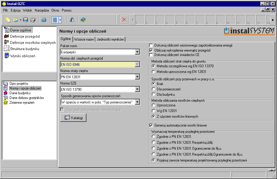 2.7. Otwarcie projektu w Instal-OZC 4 i uzupełnienie danych W celu przeprowadzenia obliczeń strat ciepła budynku zapisany w Instal-therm 4 HCR projekt wczytujemy do programu Instal-OZC 4. 1.