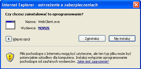 OBSŁUGA REJESTRATORA ZA POMOCĄ PRZEGLĄDARKI Po prawidłowym zalogowaniu się przeglądarka Internet Explorer pobierze z urządzenia aplet odpowiedzialny za wyświetlanie obrazu z kamery.