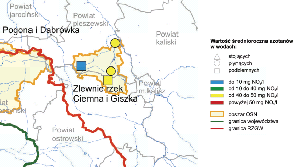 68 S t r o n a narażonych, z których odpływ azotu ze źródeł rolniczych do tych wód należy ograniczyć (Dz. Urz. Woj. Wielkopolskiego Nr 57 poz. 1128.