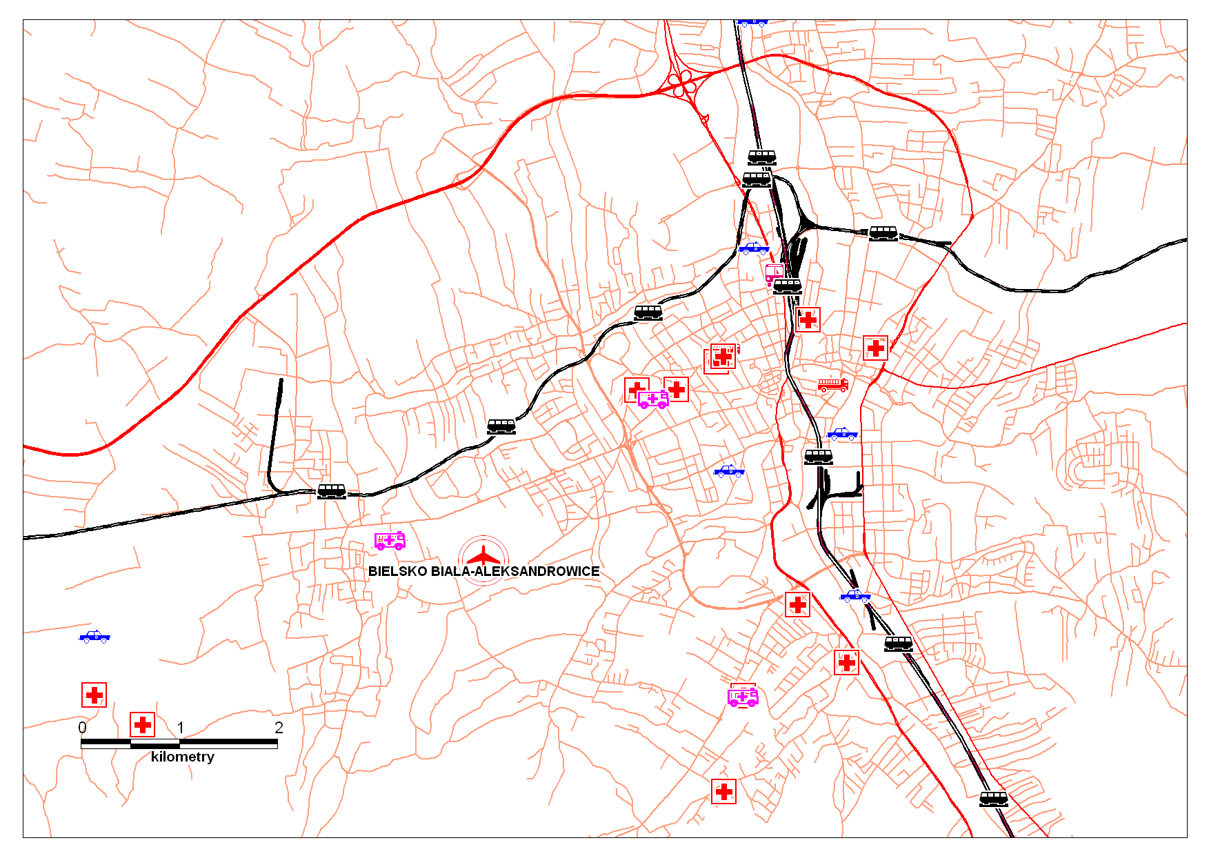 - dojazd do lotniska drogami powiatowymi (ul. Francuska, ul. Graniczna); ok. 0,5 km na południe od lotniska przebiega towarowa linia kolejowa.