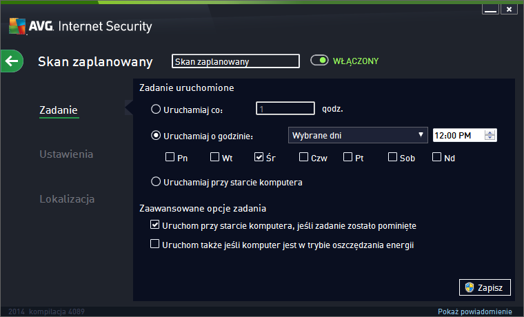 11.4.1. Zadanie W górnej części karty Harmonogram znajduje się pole tekstowe umożliwiają ce nadanie nazwy tworzonemu harmonogramowi skanowania.