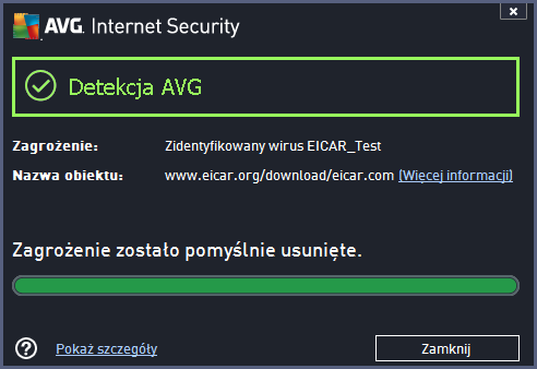 Jeśli system AVG nie rozpozna pliku testowego EICAR jako wirusa, należy ponownie sprawdzićjego konfigurację! 4.5.