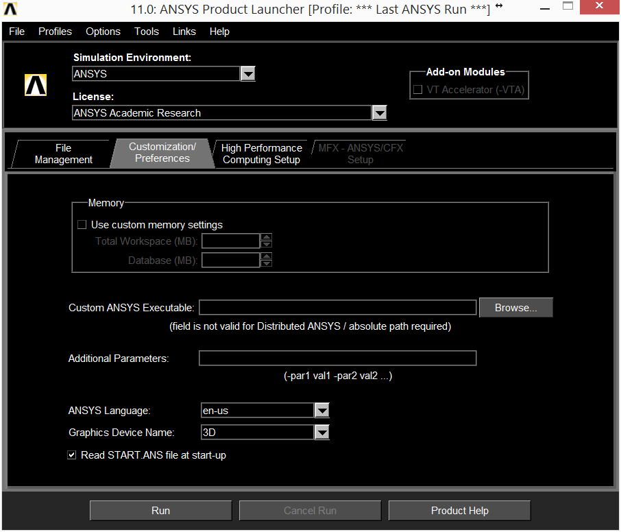 Ansys Product Launcher Customization Preferences pozwala