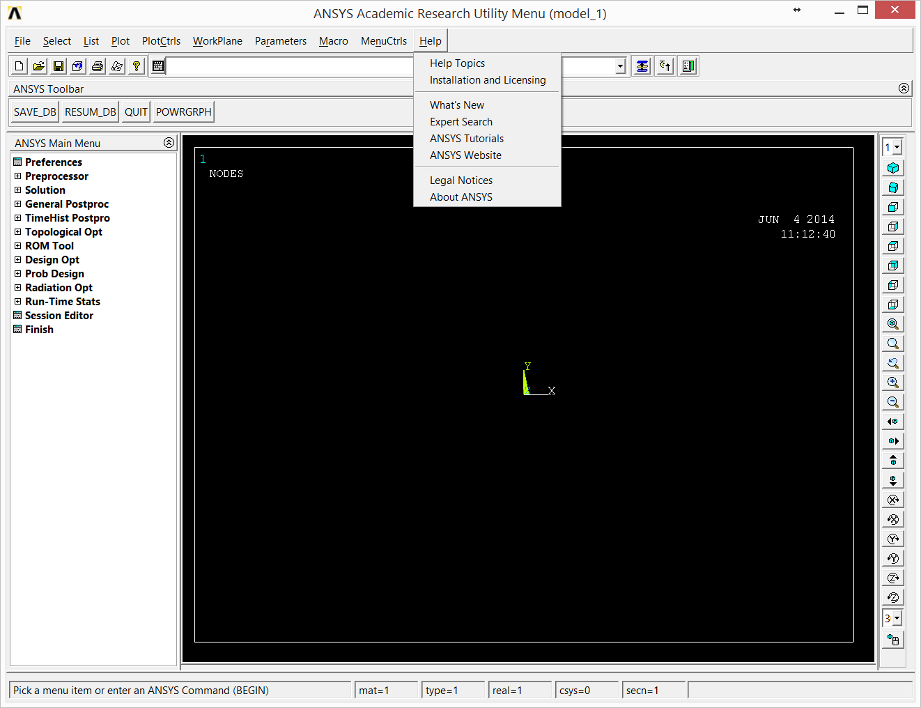 Ansys okno główne programu Help odpowiada za pomoc programu.