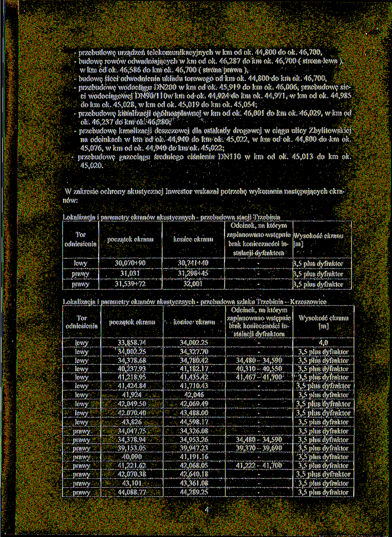 - przebudowę urządzeń telekomunikacyjnych w km od ok. 44,800 do ok. 46,700, - budowę rowów odwadniających w km od ok. 46,287 do km ok. 46,700 ( strona lewa ), w km od ok. 46,586 do km ok.