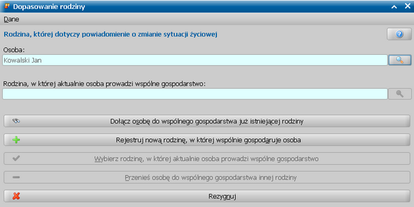 Jeżeli osoby, której dotyczy wczytywany powiadomienie, nie ma jeszcze w systemie, to wybieramy przycisk Rejestruj jako nową osobę.