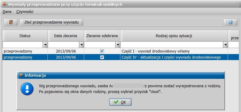 po wyświetleniu komunikatu, zostanie uruchomione okno Rodzina, w którym należy postąpić wg treści komunikatu, a następnie zaakceptować okno rodziny.