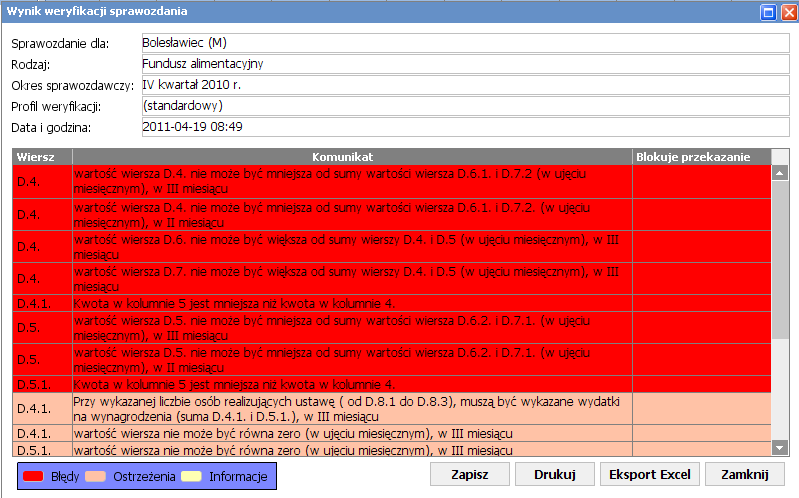 Pod ikoną znajdują się szczegółowe informacje, z którymi polami powiązane są informacje o błędach lub/i ostrzeżeniach lub/i informacjach.