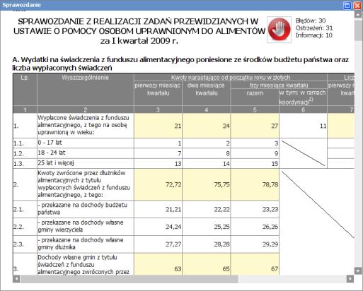 Zaznaczając na liście wybraną jednostkę, a następnie klikając przycisk Podgląd, użytkownik uzyskuje dostęp do szczegółowych informacji (wartości w sprawozdaniu, informacji o błędach lub/i