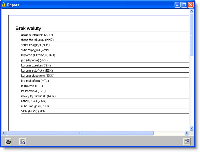 Sposób pracy z programem 4 Parametry 7 strona W przypadku, kiedy nie ma tabeli kursowej kursów średnich walut obcych na stronie internetowej NBP w wybranym dniu, system wyświetli odpowiedni komunikat