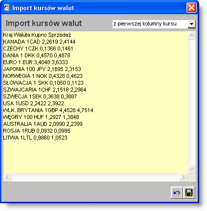 4 Sposób pracy z programem 7 Parametry 166 strona Po skończeniu operacji należy kliknąć przycisk "Importuj kursy walut" W przypadku rezygnacji z wykonania operacji, należy kliknąć przycisk ekranowy