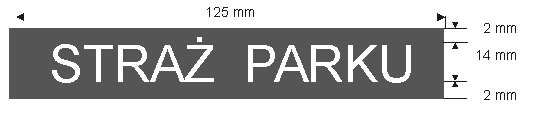 HAFTOWANEJ NASZYWKI "STRAŻ PARKU" Naszywkę haftowaną kolorem srebrnym wykonaną z aksamitu w kolorze ciemnozielonym LOGO BIEBRZAŃSKIEGO PARKU NARODOWEGO w skali 1:1 którego