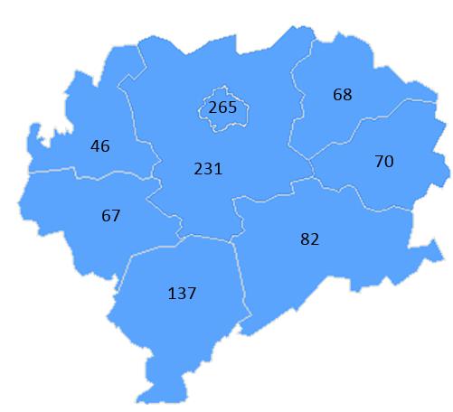 Rysunek: Ilość zdarzeń w poszczególnych gminach.